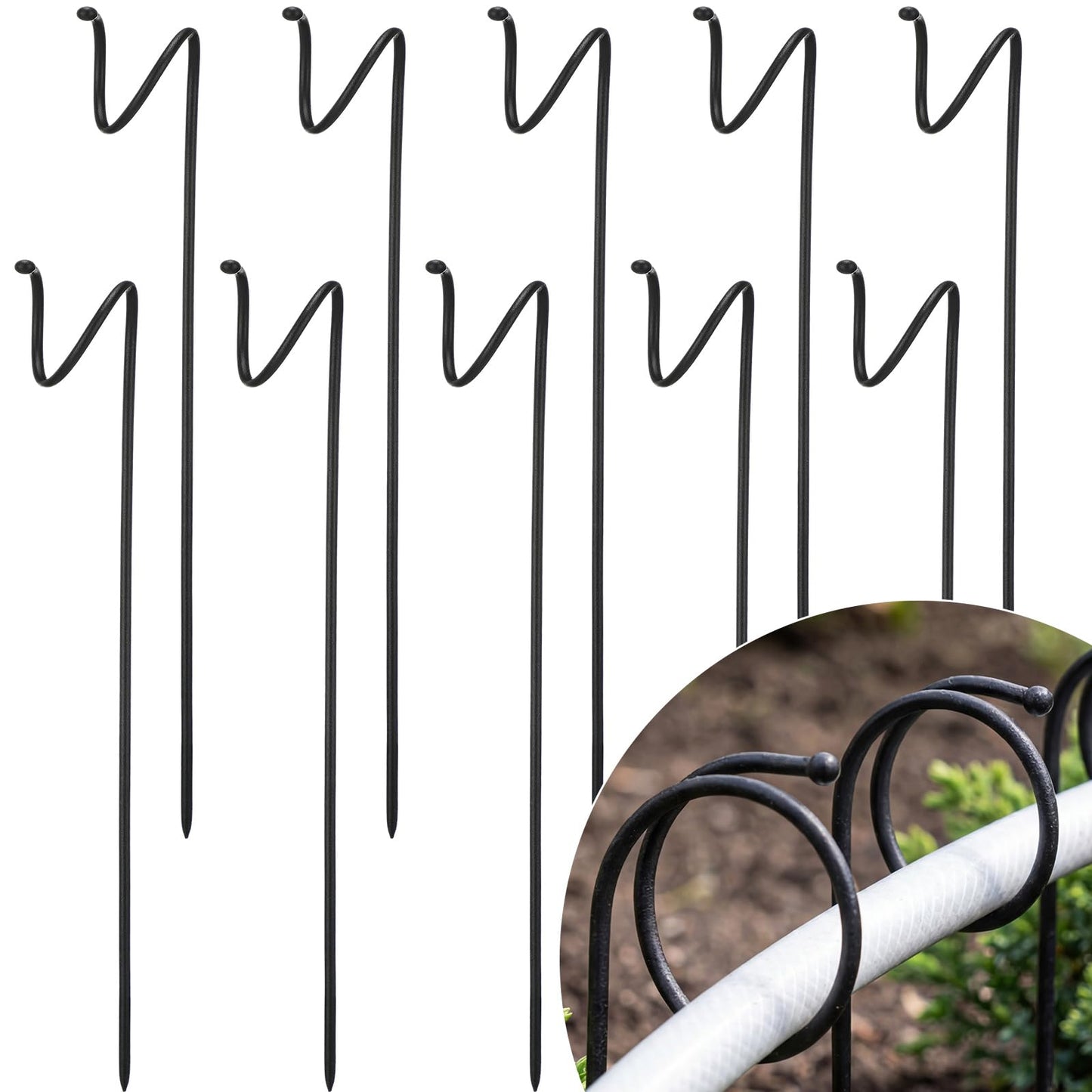 Shimeyao 10 Pack 14.5 Inch Ball End Garden Hose Guide Stakes, Heavy Duty Metal Hoses Guard Spike, Holders to Stay Off Grass, Water Pipe Guides for Yard Lawn & Flower Beds to Protect Plants