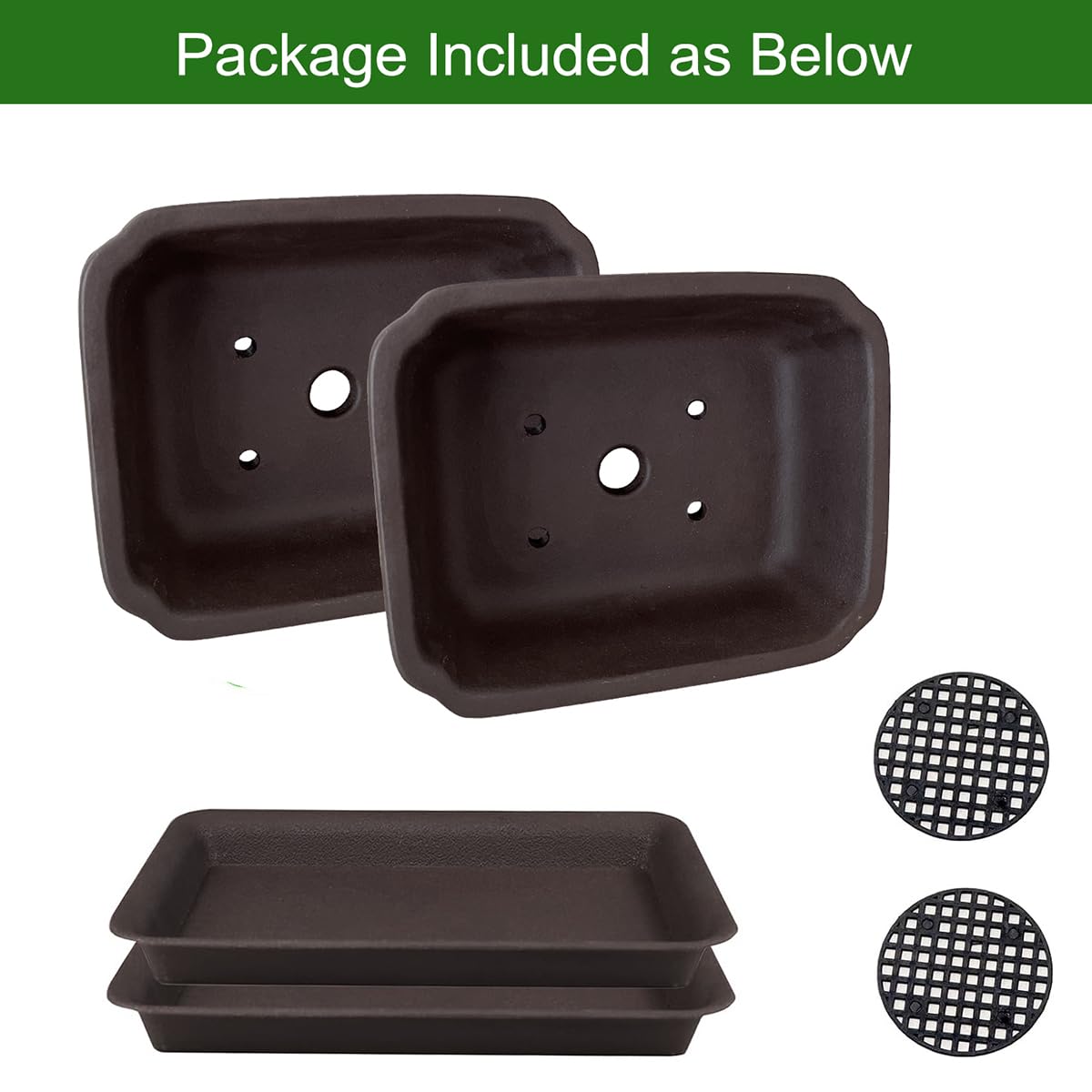 MUZHI 2PACK Unglazed 6” Ceramic Bonsai Pot with Humidity Trays, Breathable Handmade Rectangle Bonsai Starter Planter for Bonsai Tree, Juniper,Ficus, Money Tree