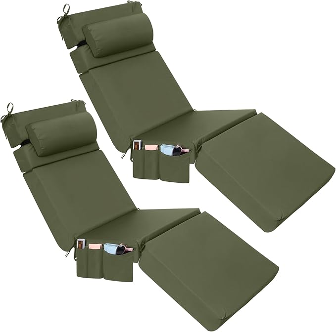 Wenqik 2 Pcs Outdoor Chaise Lounge Cushion