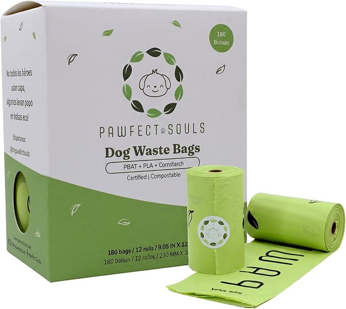Certified Home Compostable Dog Poop Bags 180 Count | BPI & California Prop 65 Compliant | Extra Thick 20 Micron | Leak-Resistant Unscented