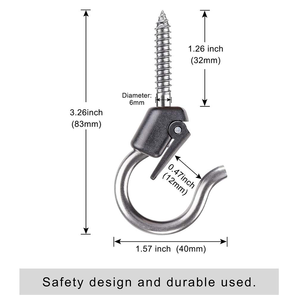 BeneLabel Wall Mount Ceiling Hooks with Safety Buckle - Plant Hanger Hooks - Outdoor Hanging Brackets for Hanging Plants, Lights, Wind Chimes & More - Rust Proof and Wind Proof