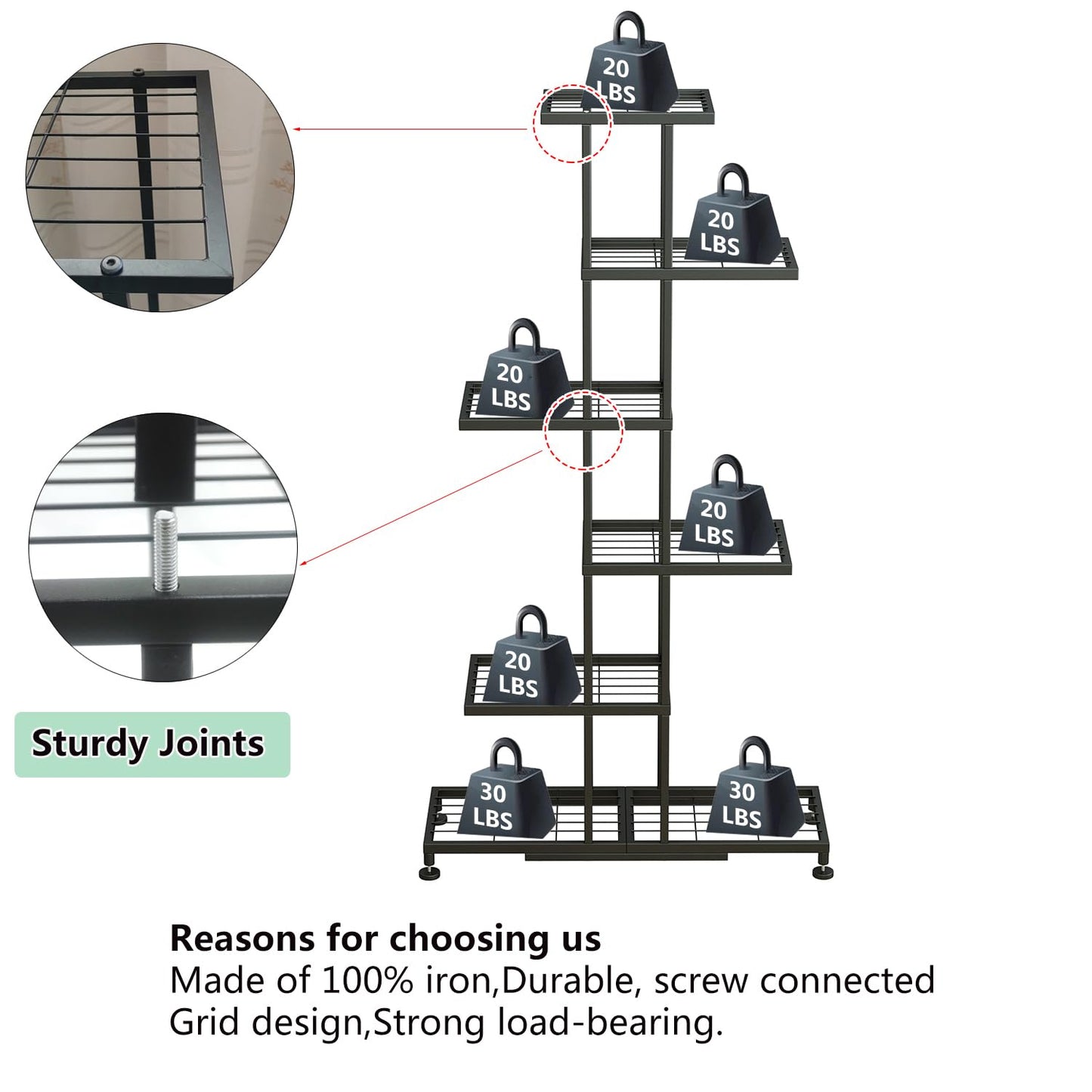 Metal Plant Stand, 6 Tier 12 Potted, Upgrade Multiple Plant Rack Shelf Organizer, Indoor Planter Display Shelving Unit for Patio Garden Corner Balcony Living Room
