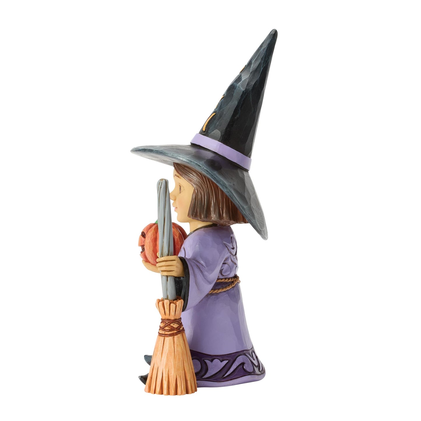 Enesco Jim Shore Heartwood Creek Halloween Witch Holding a Pumpkin and Broom Figurine, 6.3 Inch, Multicolor