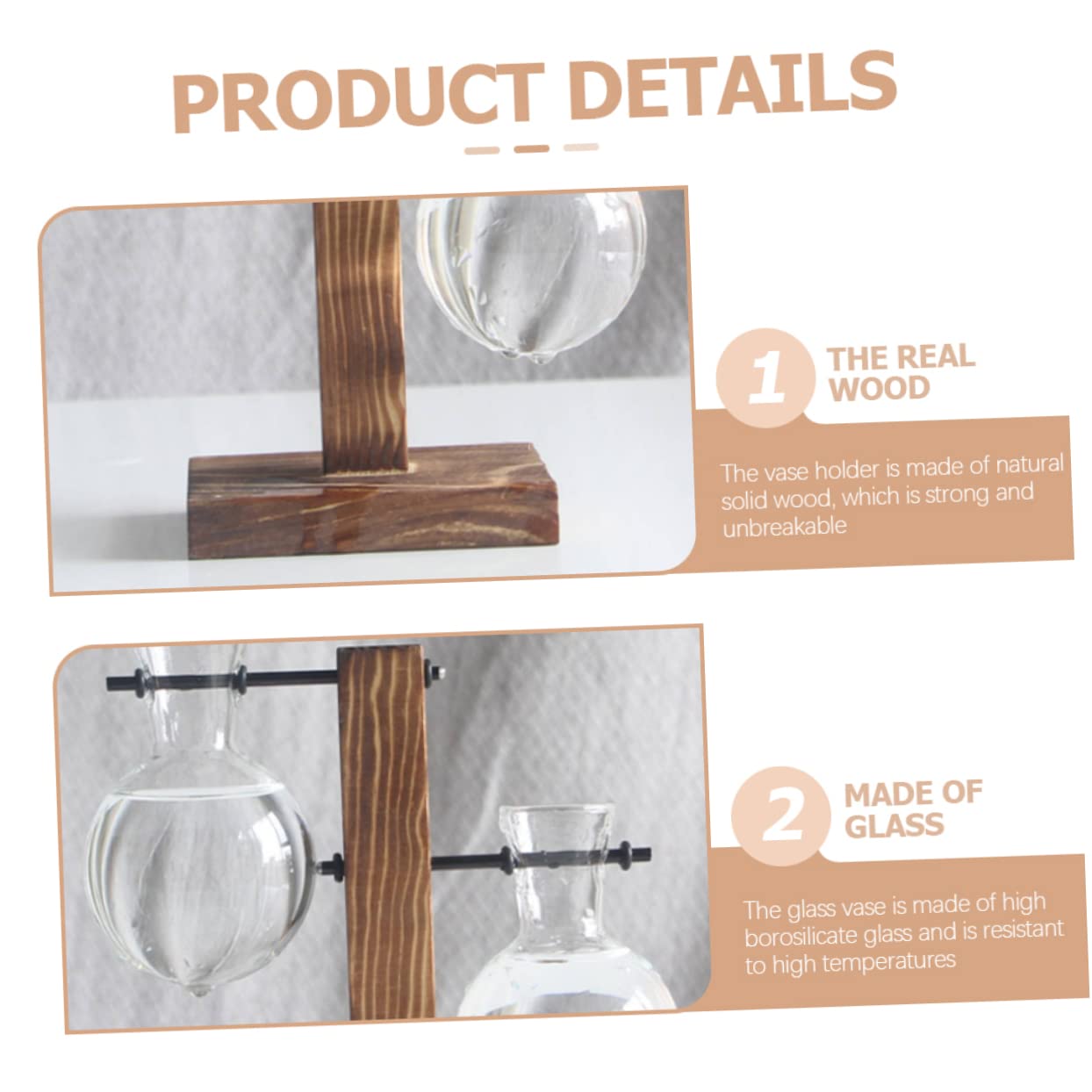 UPKOCH 2pcs Hydroponic Glass Vase with Wooden Stand Modern Terrarium Planter for Home Office Decoration Clean Sanitary Plant Display Elegant Desktop Ornament