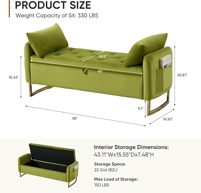 48" End of Bed Bench, Modern Storage Benches