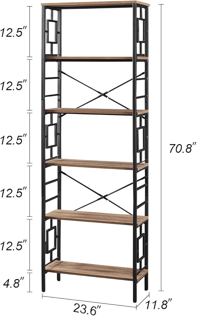 HOMISSUE Bookcase, 6-Tier Tall Bookshelf Metal Bookcase and Bookshelves