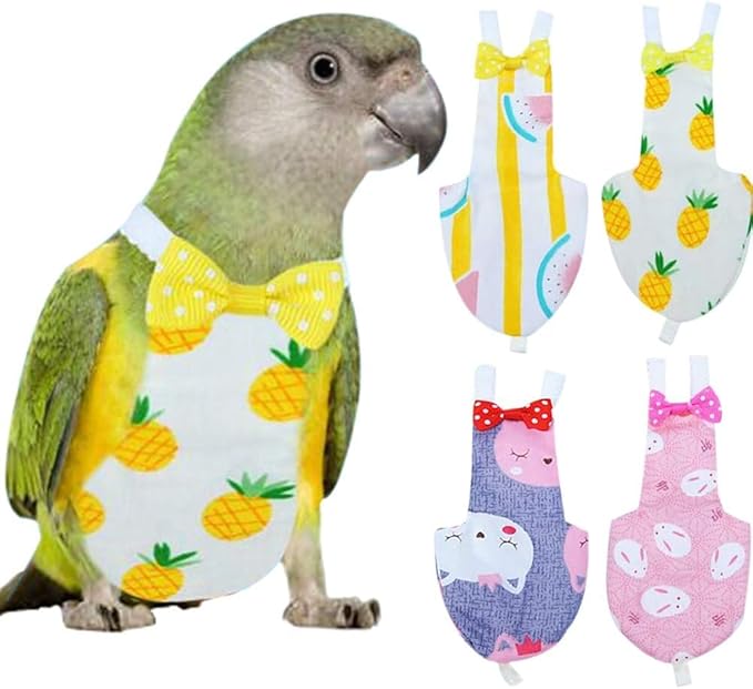 Diaper Flight Suite Liners for Birds Protective Nappy with Waterproof Inner Layer Cute Urine Wet Suit for Parrot Macaw African Budgies Conure Monk Parakeet (XS,White)