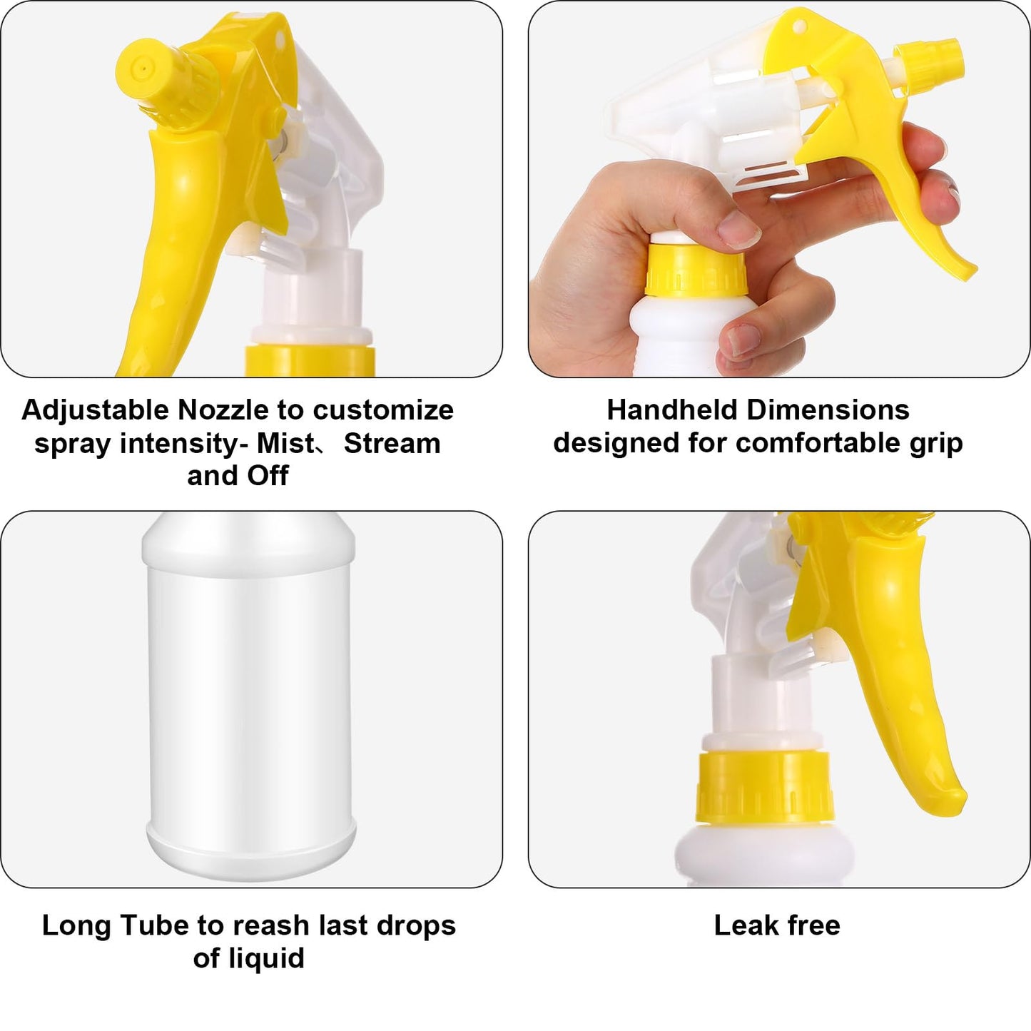 Eccliy 12 Pcs 16 Oz Plastic Spray Bottle, Adjustable Empty Reusable Sprayer for Cleaning, Planting, Water, Bathroom and Kitchen, BBQ, Commercial and Residential (Original,Green,Yellow)