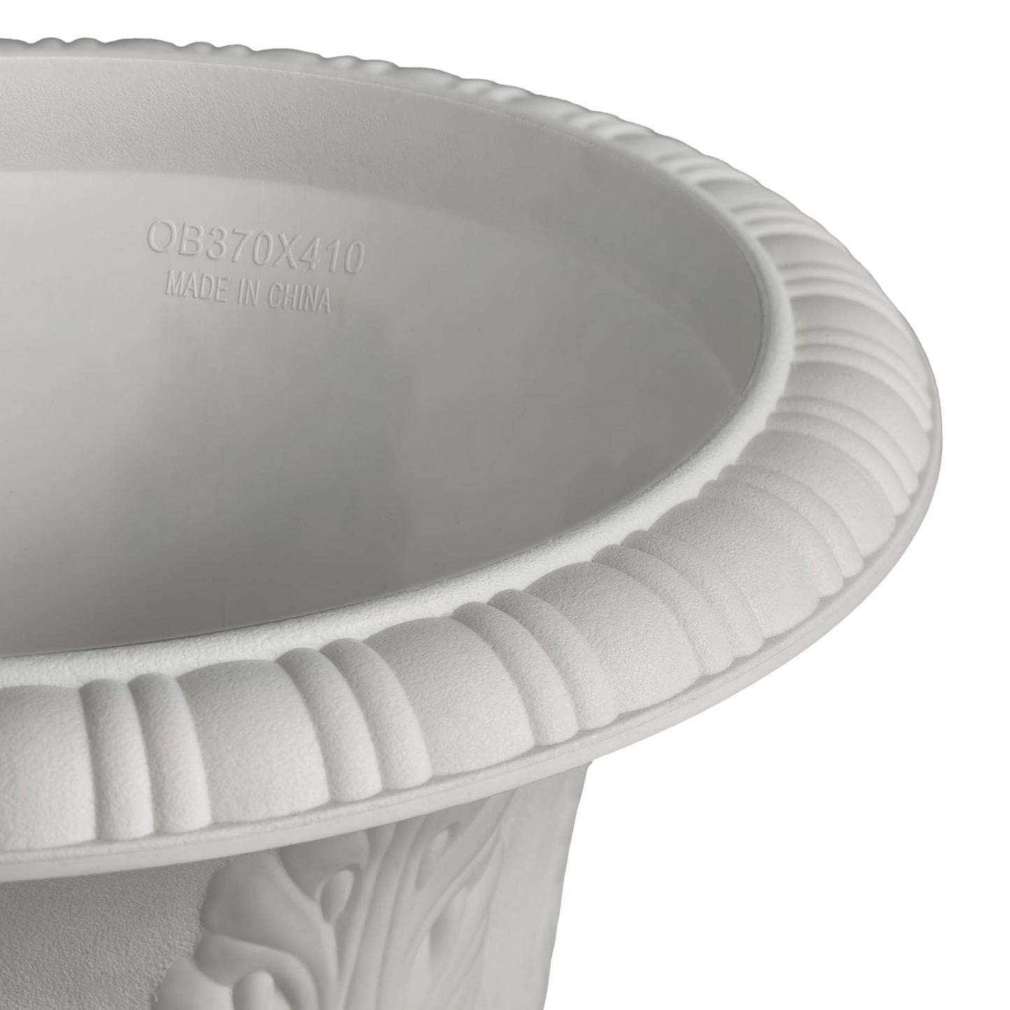OUMUHE Set of 2 Goblet-Shaped Plastic Planter Urns, 16" H × 14.5" D Large Lightweight Durable Flower Pots, Decorative Indoor Outdoor Garden Patio Plant Containers (White)