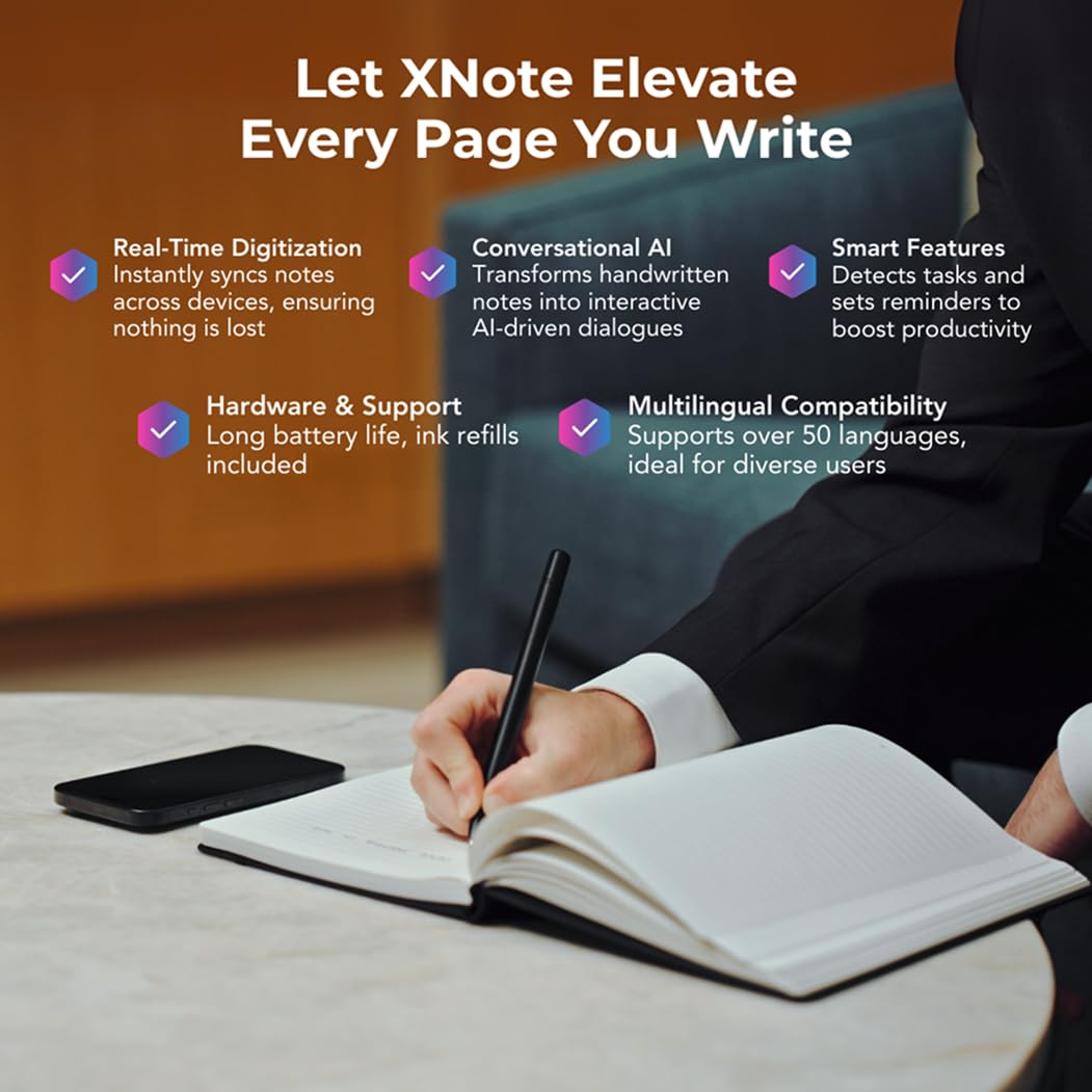 XNote Smart Pen & Notebook Starter Set – AI-Powered Digital Note Taking, Real Paper Writing Syncs to App, Bluetooth Smart Notebook, 17-Hr Battery, Official Bundle with 5 Ink Refills