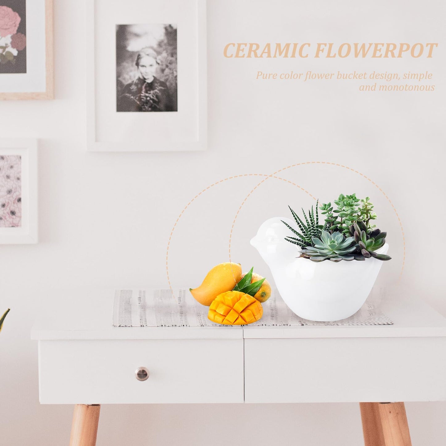 TIDTALEO Ceramic Flowerpot with Creative Bird Design Decorative Planter for Succulents Indoor Outdoor Garden Use White Animal-Shaped Container for Home Office Decor