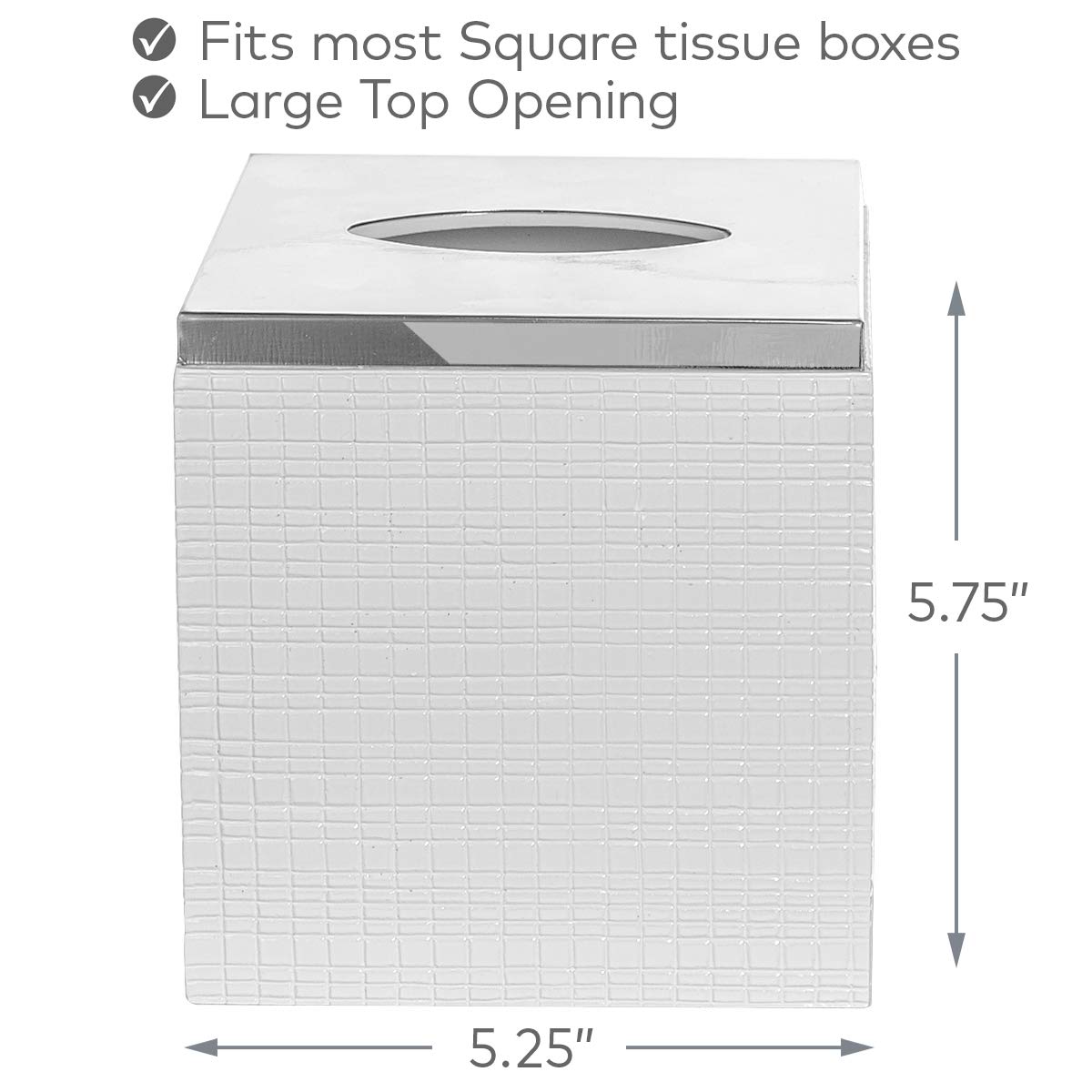 Creative Scents Estella White Tissue Box Cover Square - Decorative Bathroom Tissue Box Holder, Elegant Design Tissue Cover, for Modern Bathroom Decor
