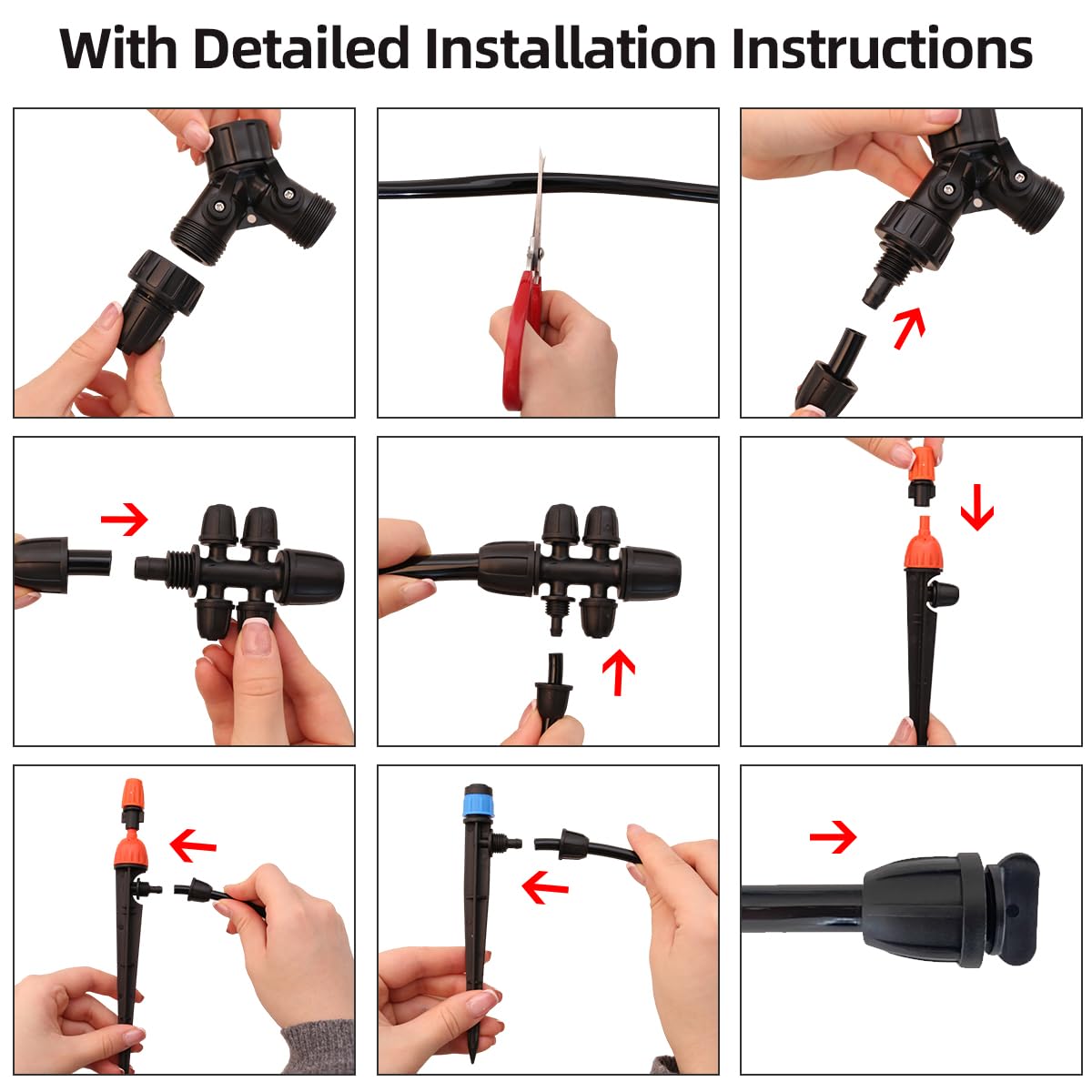 Drip Irrigation System with Water Timer Quick-Connect Automatic Irrigation Kit with 1/2 inch Hose 1/4 inch Distribution Tubing and Accessories DIY Garden Misting System for Yard, Lawn, Patio