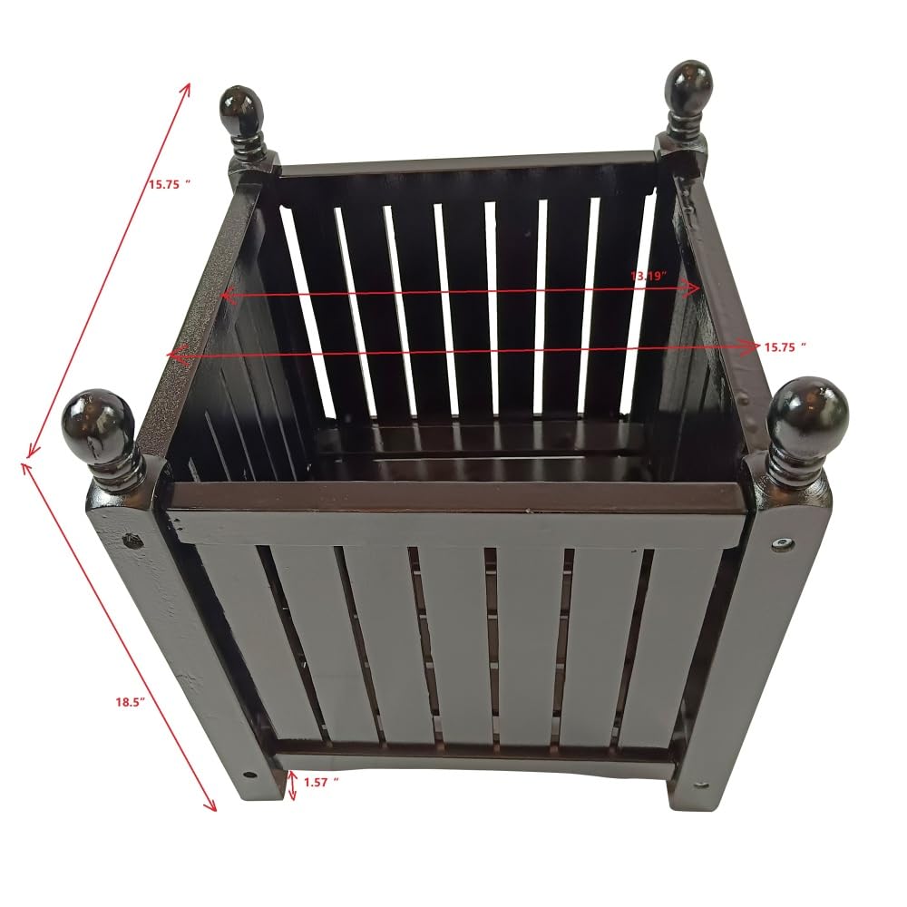 zzhugyin Wooden Outdoor Planter Box, Square Wood Herb Garden Pot for Patio, Deck, and Porch,Rustic Flower Container for Vegetables, Balcony, and Yard Decor (Black)