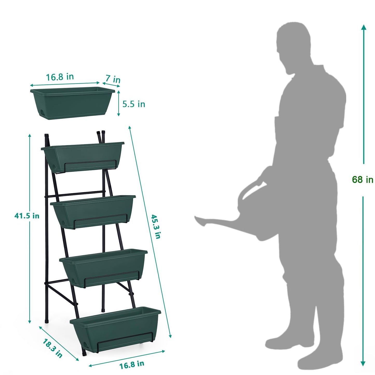 OYEAL Raised Garden Bed 4 Tier Vertical Garden Planters Indoor Outdoor Raised Planter Box with Legs Elevated Herb Garden Planter for Flowers Vegetables Plants, Green, 16.8 * 18.3 * 41.5 Inches