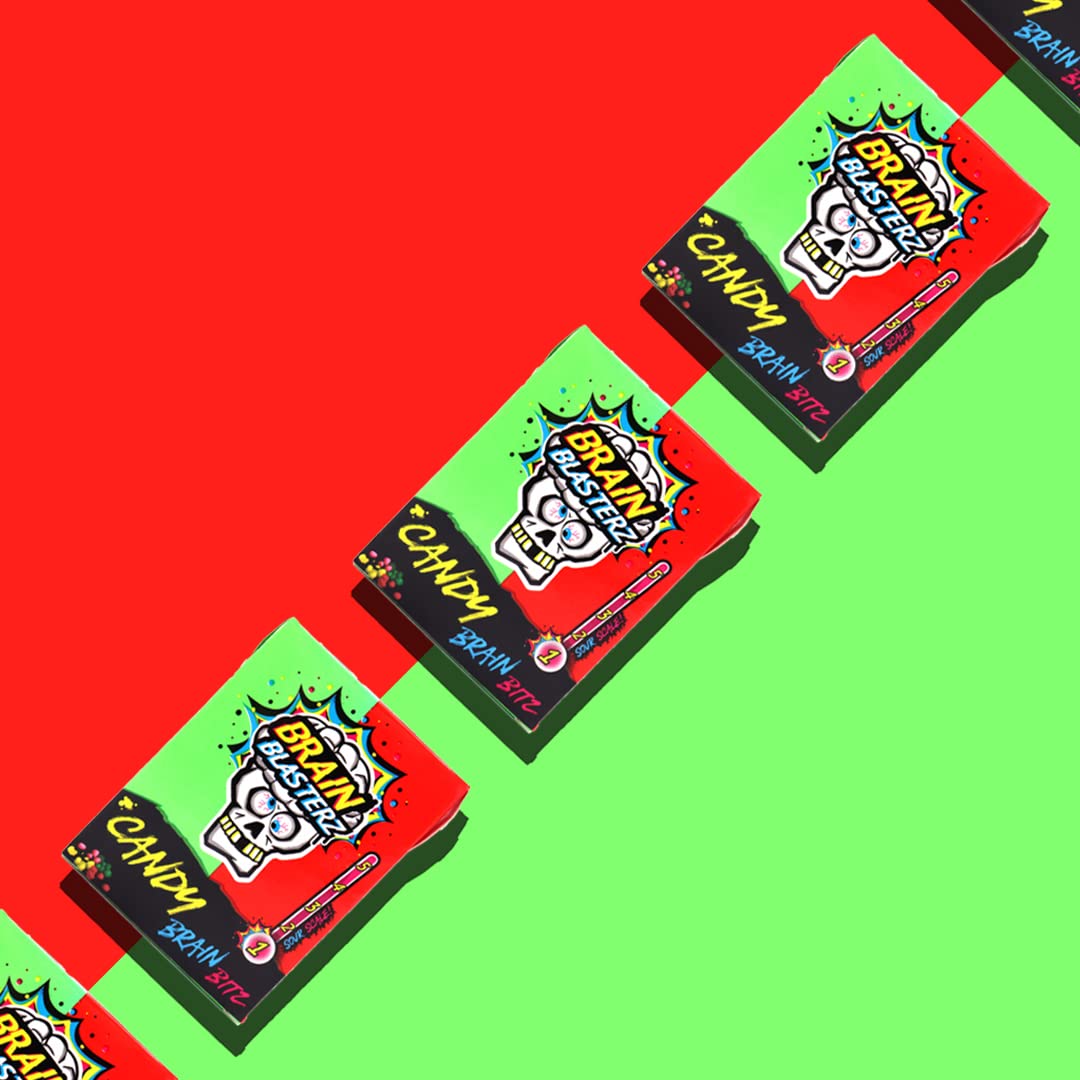 Brain Blasterz TREAT Sour Candy Variety Pack, Vegan Candy, Sour Chew Bar, Halal Candy, Sour Candy Gift Box w/ 15 pcs (13oz), Unique Candy Variety Pack, Lollipop, Sour Powder, Taffy, Halloween Candy