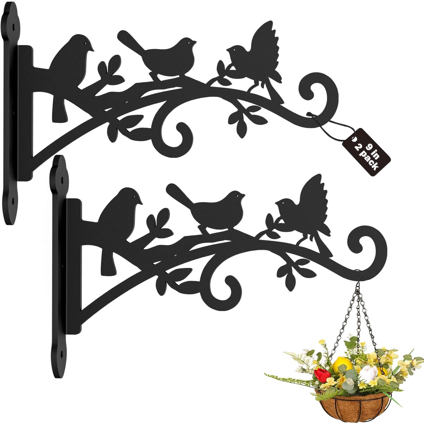 KEHOUXRE 2 Pack Hanging Plant Hanger Outdoor 9-in Hanging Basket Wall Hooks - Heavy Duty Metal Plant Bracket Hook for Flower Baskets,Bird Feeder,Lantern