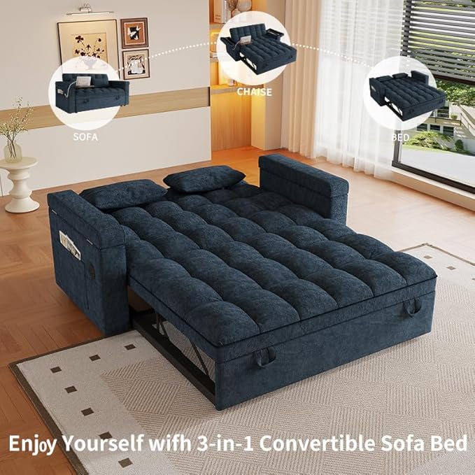 3 in 1 Convertible Sleeper Sofa, 65in Sleeper Couch