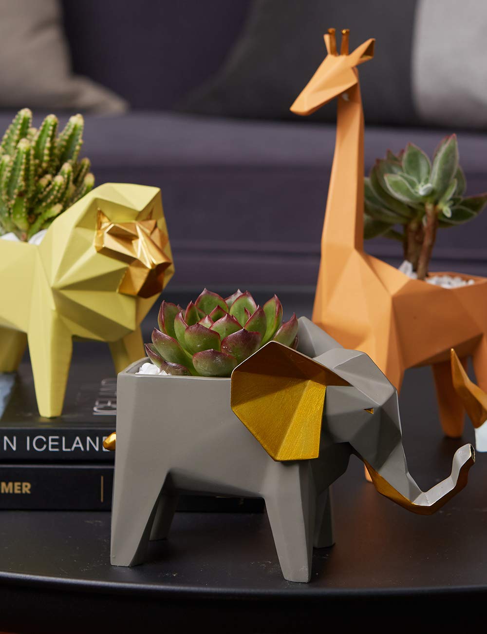 HAUCOZE Lion Statue Planter Succulent Pot Modern Animal Sculpture Home Decor Gift for Living Room Office 6.1 Inch