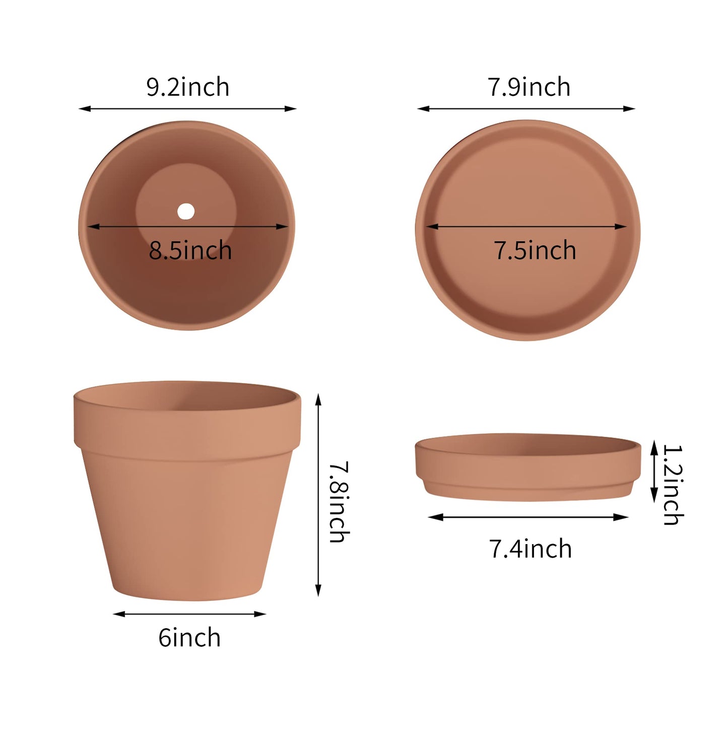Fcacti 9 Inch Clay Pot for Plant with Saucer - 2 Pack Large Terra Cotta Plant Pot with Drainage Hole, Clay Planters Pot, Terracotta Pots for Indoor Outdoor Plant