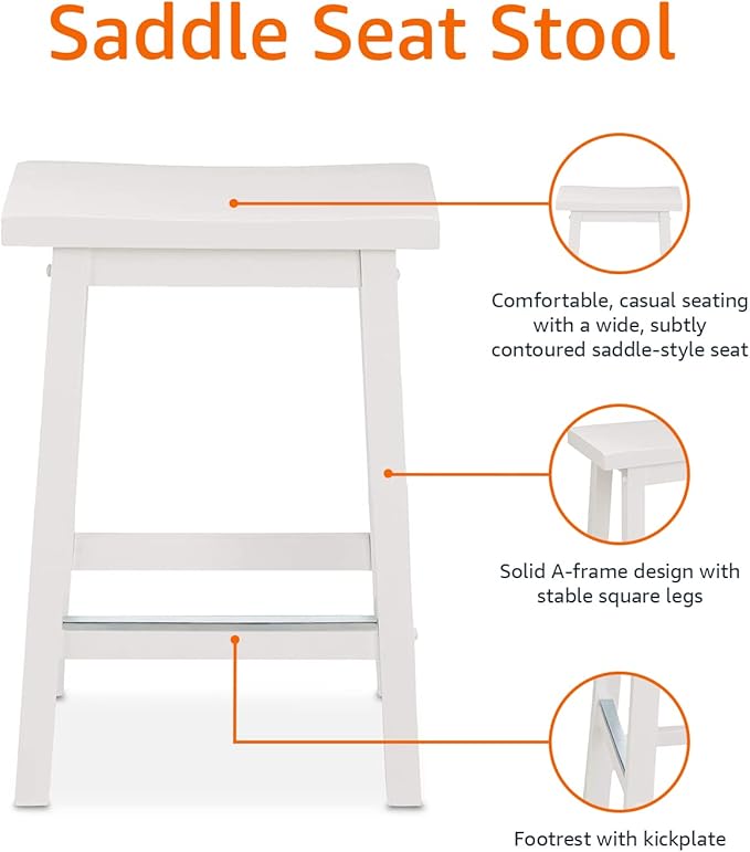 Amazon Basics Solid Wood Saddle-Seat Counter Height Bar Stools