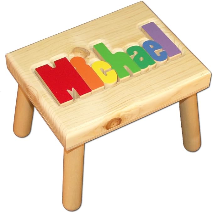 Damhorst Toys Personalized Wooden Child's Name Puzzle Stool Primary Colors