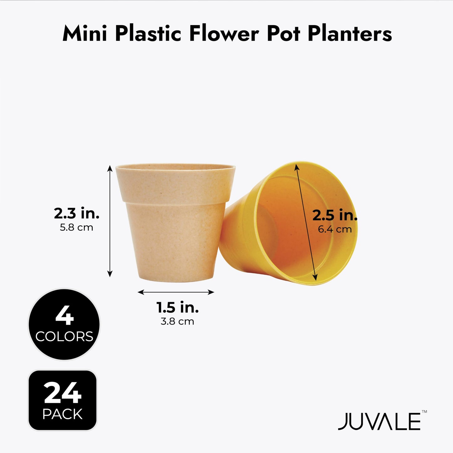 Juvale Mini Plastic Plant Pots - Drainage Hole for Flower Pots - Sturdy Planter for Indoor Plants - Pack of 24, 2.5 x 2.3 in, Multicolor