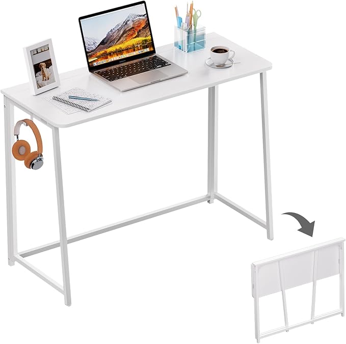 WOHOMO Folding Desk, Small Writing Desk 39.4", Space-Saving Foldable Laptop