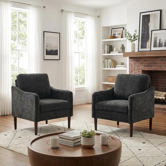Mid Century Modern Accent Chair, Chenille Fabric Armchair