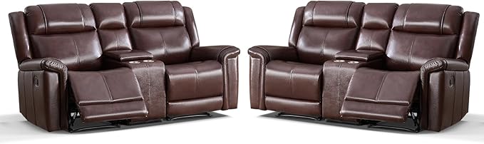ANJ Geniune Leather Manual Loveseat Recliner Sofa Set of 2