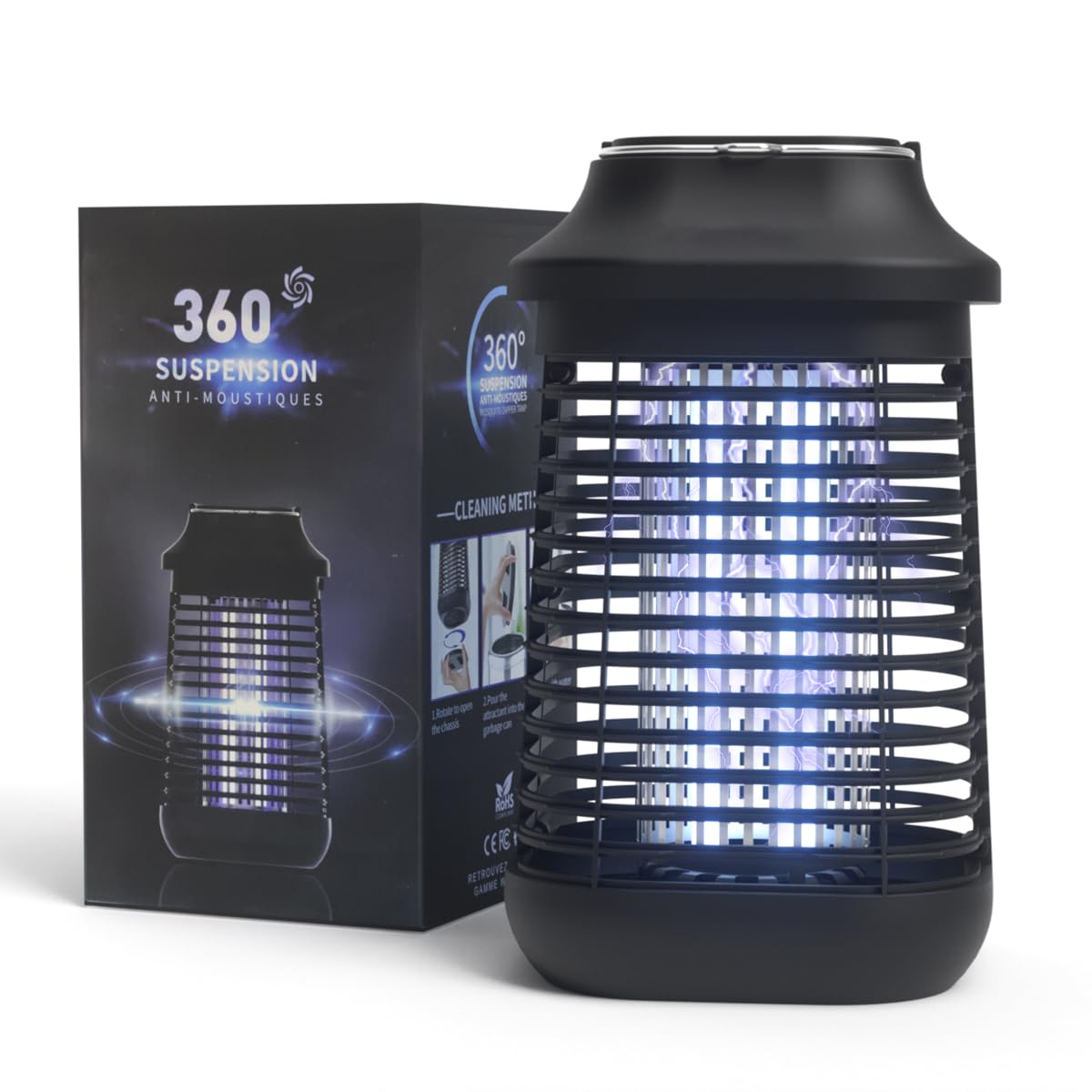 Bug Zapper Outdoor/Indoor,Mosquito Zapper 4200V High Powered Waterproof Electronic Mosquito Killer,15W UVA Mosquito Lamp Bulb,Fly Traps Patio Insects Killer,Trap Killer for Home,Kitchen, Backyard