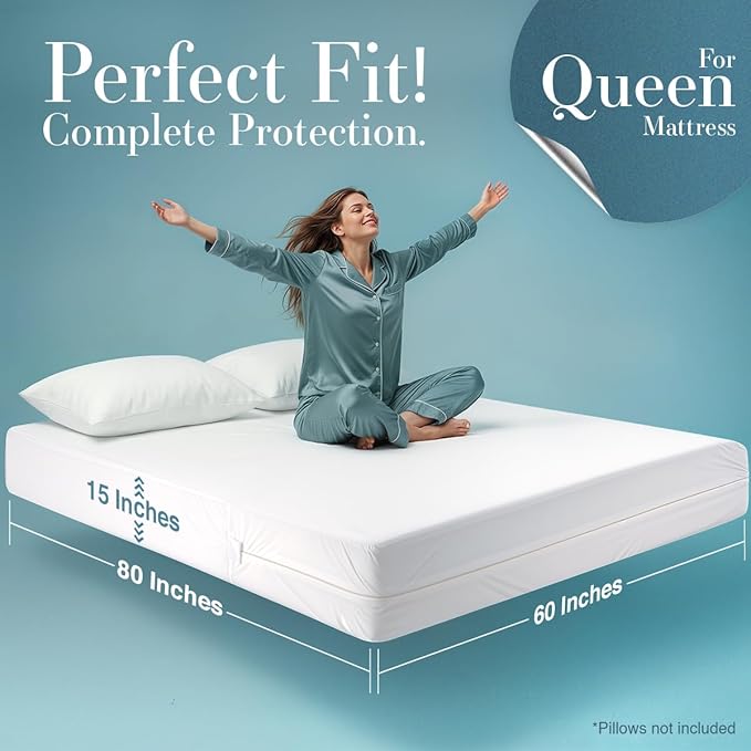 Utopia Bedding Queen Mattress Protector Zippered, 100% Waterproof Bed Bug and