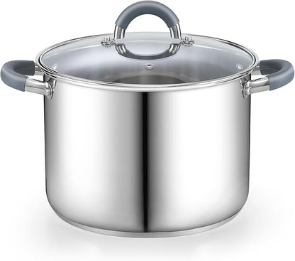 Cook N Home Basics 12 Quart Stainless Steel Stock Pot with Lid, Cooking Pot for Pasta, Soup, Stay-Cool Silicone Handle, Stockpot with Even Heating, Oven Safe, Cookware for Canning, Boiling, Simmer