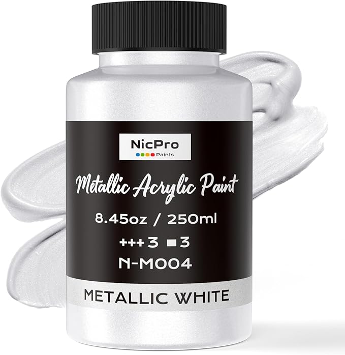 Nicpro Metallic Pearl White Acrylic Paint, 8.45oz/250ml Large Pearlescent