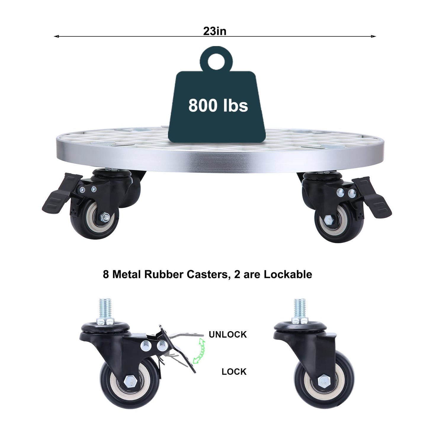 ARTLINE Heavy Duty Rolling Plant Stand with Lock Wheels - 23" Planter Caddy Roller Base for Large Potted Trees up to 800lbs - Indoor Outdoor Plant Dolly for Moving Heavy Items - White