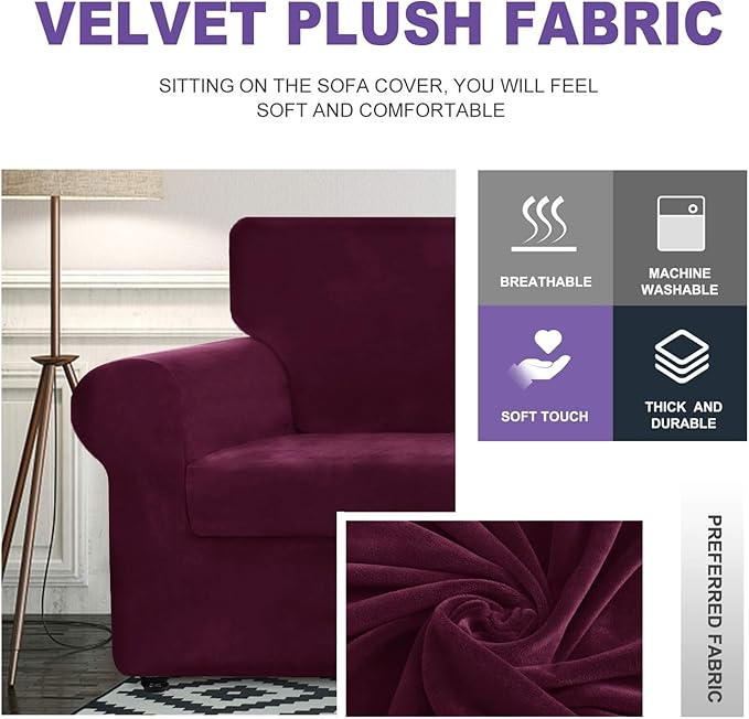 ZNSAYOTX Luxury Velvet Sofa Cover 3 Piece Stretch Loveseat Covers