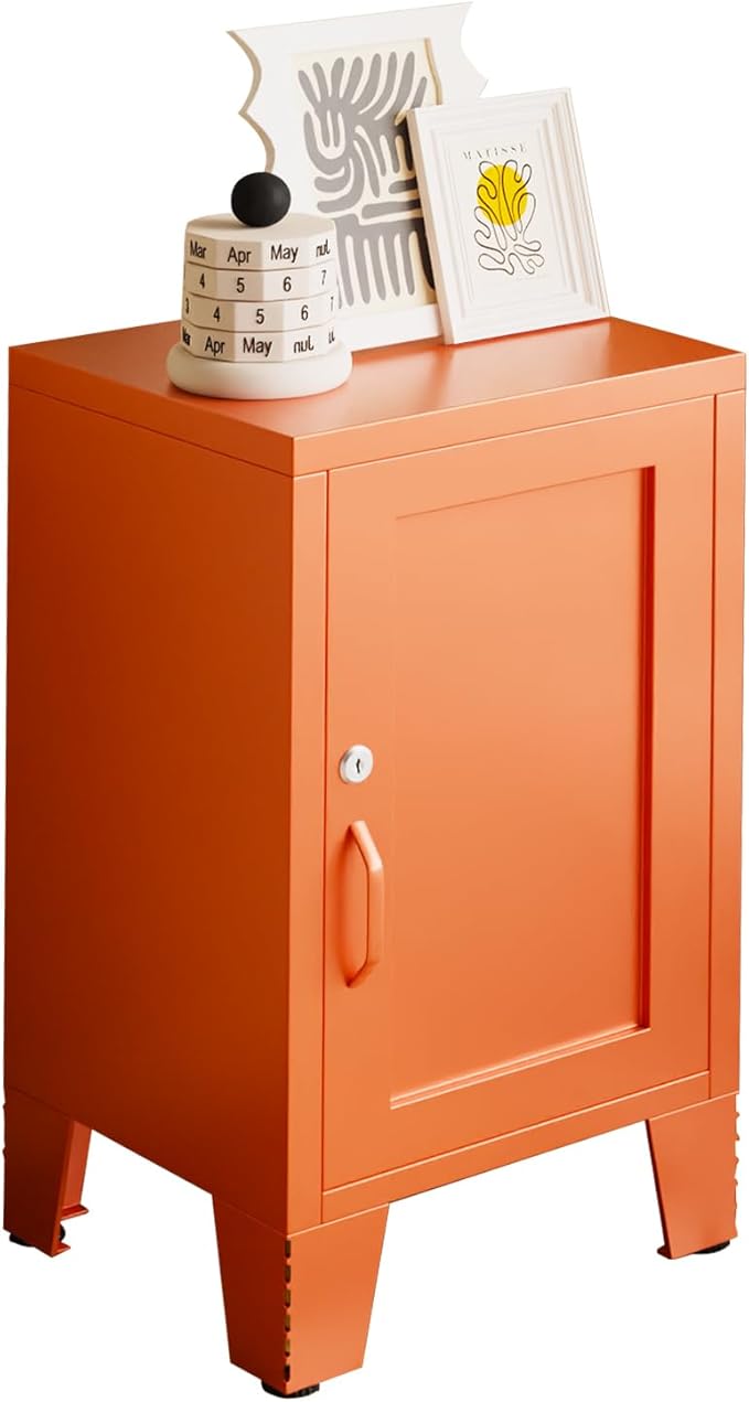 ALBAD Metal Nightstand with Lockable Cabinet, Compact Mini Locker Bedside Table