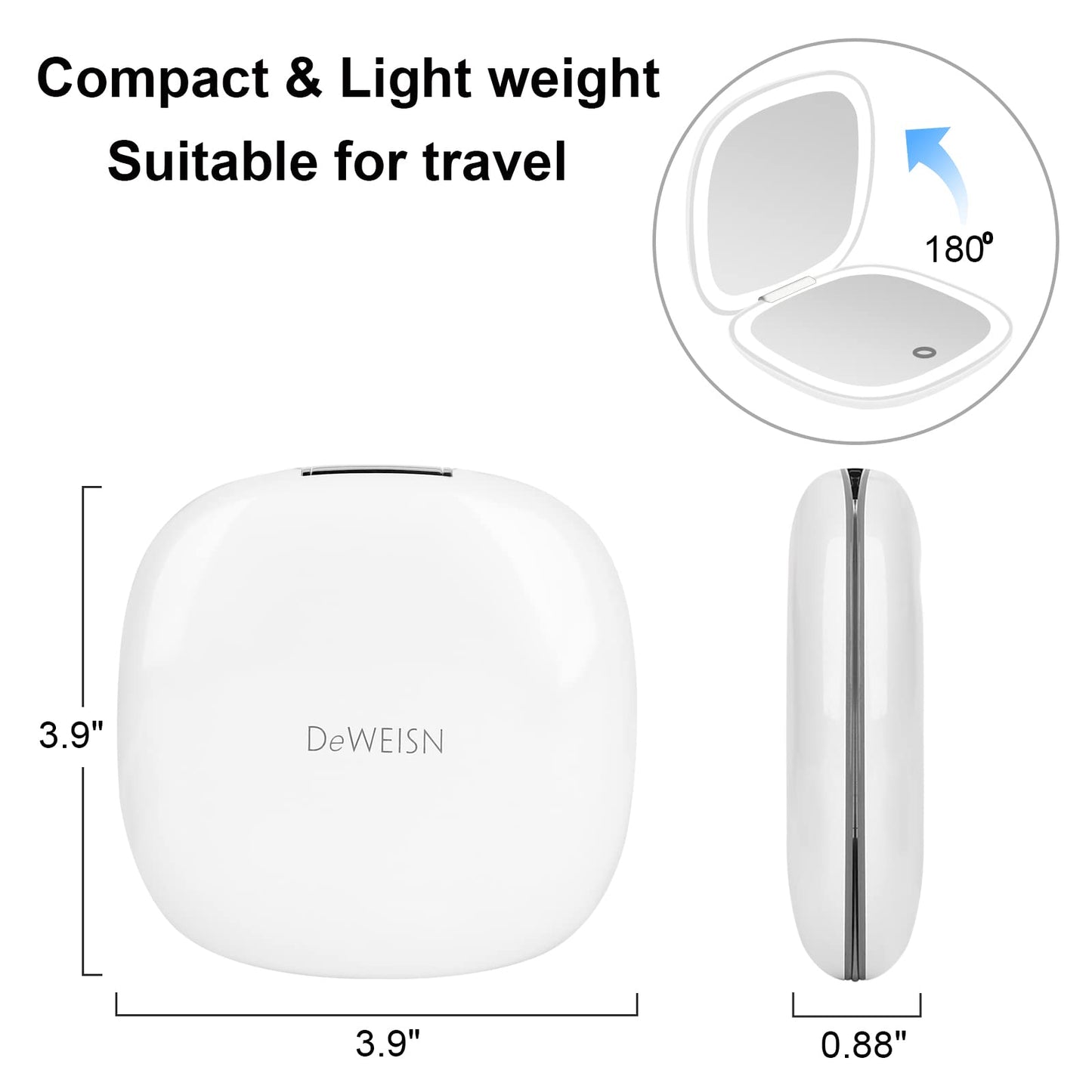 deweisn Compact Mirror, Lighted Travel Makeup Mirror with 1X/10X Magnifying Double Sided Dimmable Portable Pocket Mirror for Handbag, USB Charging(Black)