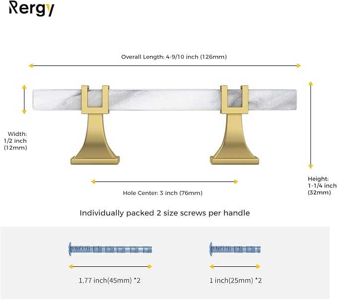 Rergy Cabinet Handles Marble Drawer Pulls and Knobs, T-Bar Hardware