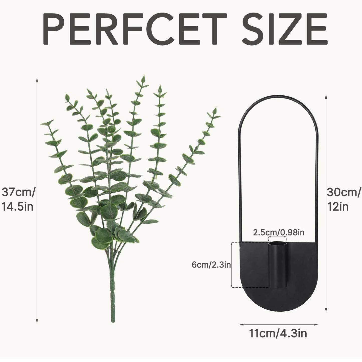 Nacidooka 2 Pcs Boho Wall Decor Hanging Planters for Indoor Plants, Hanging Plant Holder with Artificial Eucalyptus Modern Bathroom Metal Wall Art for Living Room Hallway Home Office(Black)