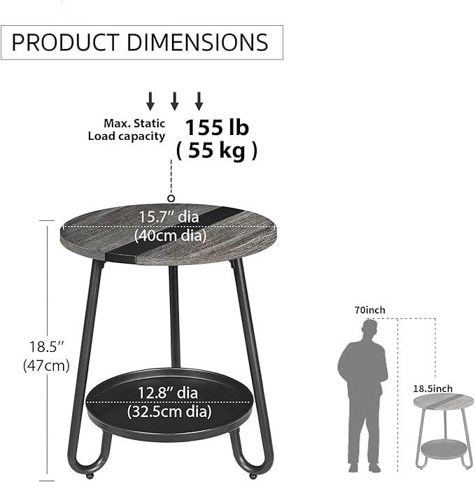 2 Tier Coffee Table in Living Room, Industrial Style Round Coffee Table