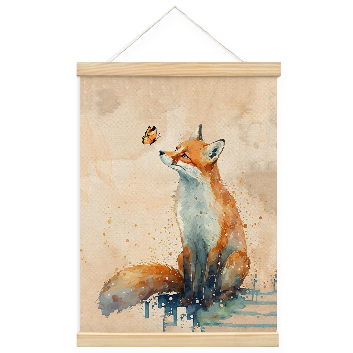 MOFUYU Fox Wall Art Decor,Fox Gifts,Fox Gifts for Girl Women, Animal Framed Wall Art for Bedroom Living Room Kids Nursery, 12x16 Posters Framed with Wood Hanger