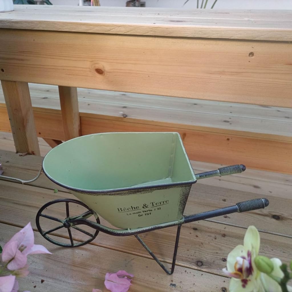 YUSHTPO Classical Iron Art Single Wheel Cart for Garden Decors Metal Wheelbarrow Small Planter Flower Pots Plant