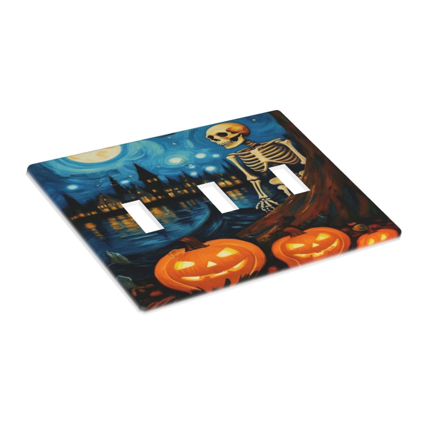 HLCoChT Decorative Art Light Switch Covers Pumpkin - lit Halloween Eve Switch Plate 3 Gang Triple Toggle Wall Plate Decorative Switch plate Electrical Faceplate