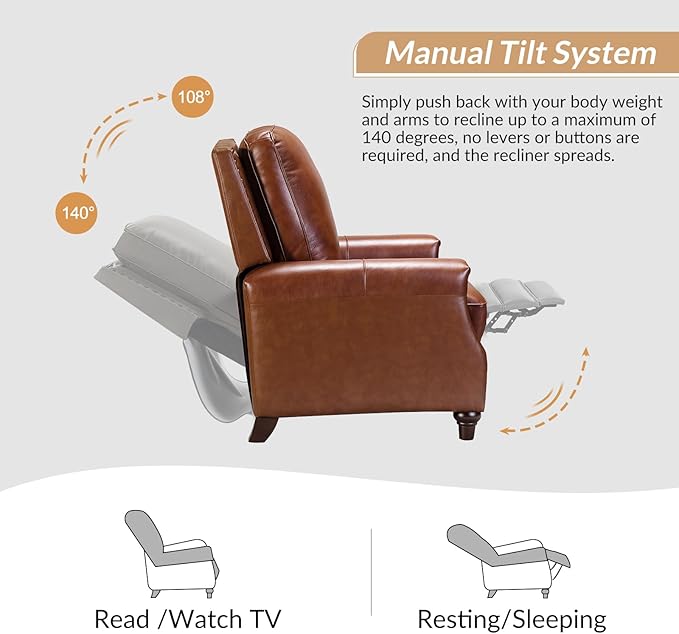 HULALA HOME Genuine Leather Manual Recliner Chair