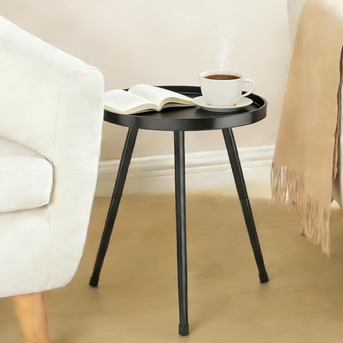 Small Round Side Table Metal End Table Outdoor Black Side Table Mid-Century