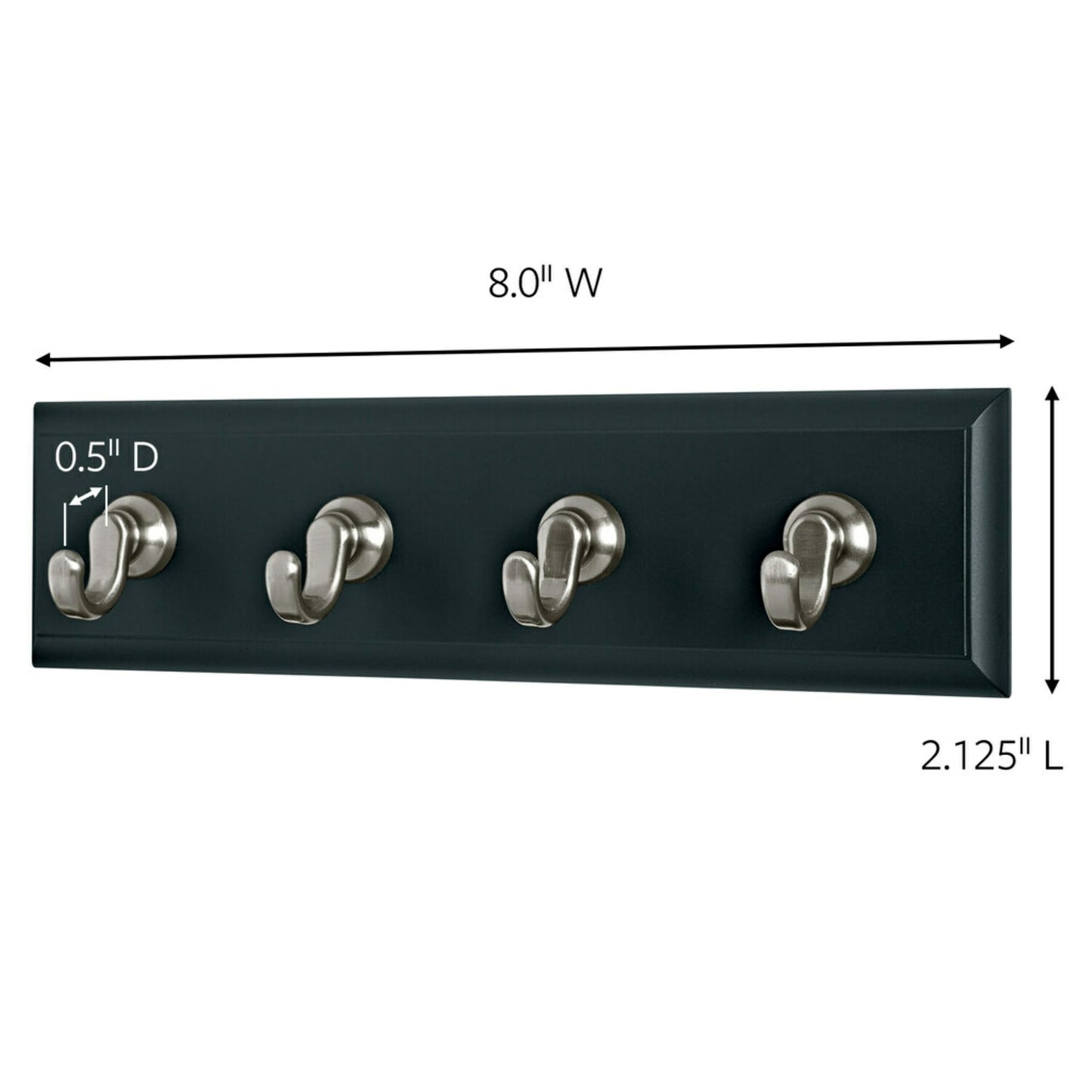 3M Command HOM18SES Decorative Key Rail, 8w x 1 1/2d x 2 1/8h, Black/Silver, 4 Hooks/Pack