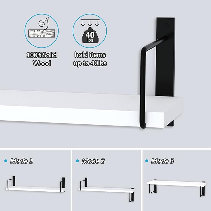 Floating Shelves, 24 Inches Easy to Install Wall Mounted Shelves, Rustic Wood