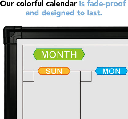 JILoffice Magnetic Calendar Whiteboard & Bulletin Corkboard Combination, Combo Board 24 x 18 Inch, 2 Pack, Black Aluminum Frame Wall Mounted Board for Office Home and School with 10 Push Pins