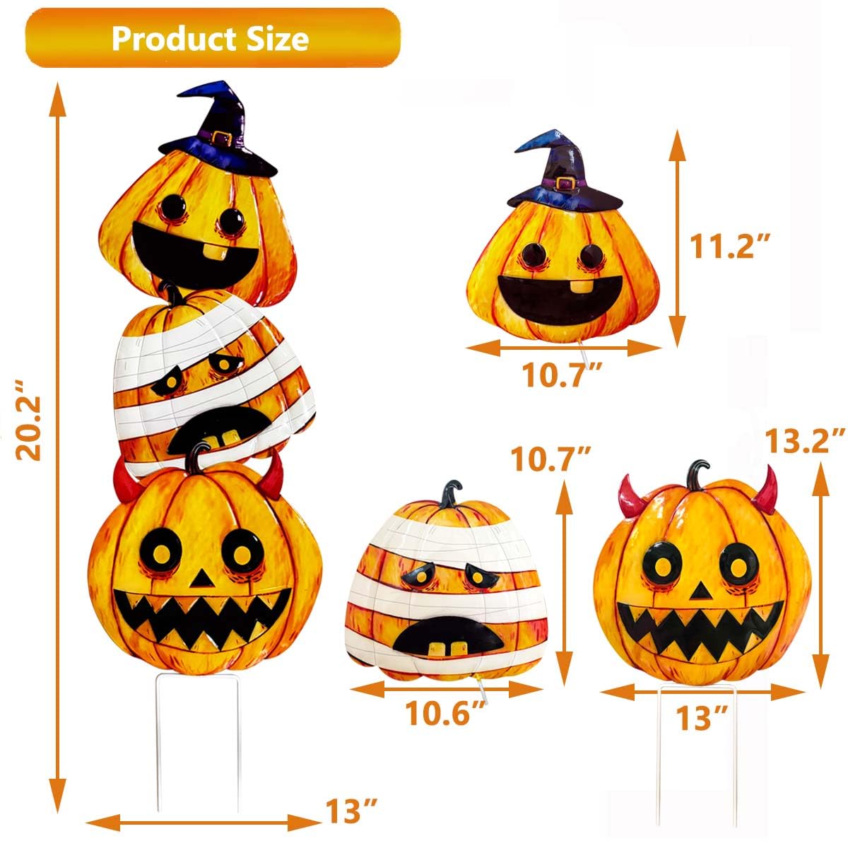 3 Packs Halloween Garden Stakes, Stacked Metal Pumpkins Jack-o-Lantern LawnDecor, Halloween Decorative 3D Pumpkin Yard Signs Stake for Outdoor Front Garden Pathway Decorations